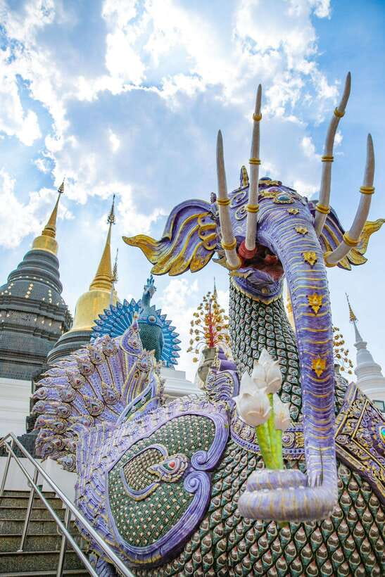Chiangma: Wat ban den, Blue Temple & Sticky Waterfall. - Wat Ban Den in Mae Taeng: zodiac pagodas and Lanna details that reward slow looking